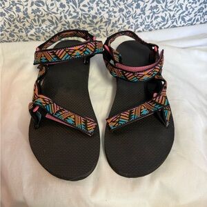 Teva Women's Black and Multicolor Patterned Sandals